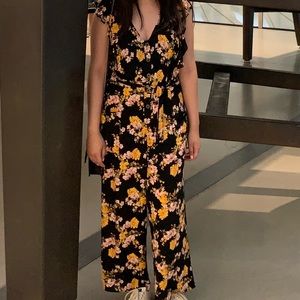 Target Xhilaration Black Floral Jumpsuit - Medium